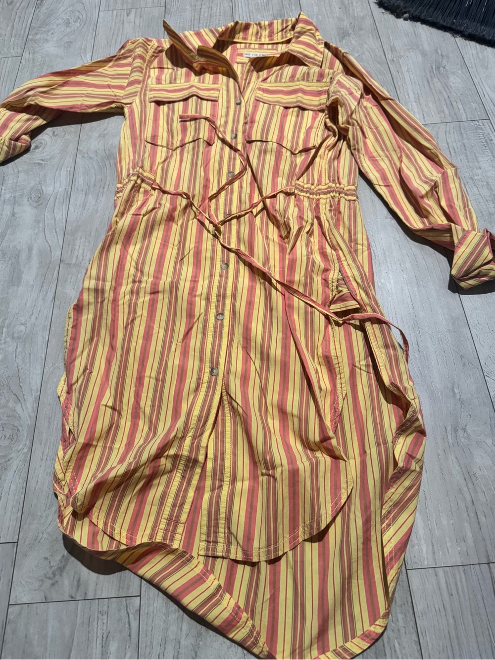 We The Free Striped Yellow & Red Long Sleeve Button-Front Dress